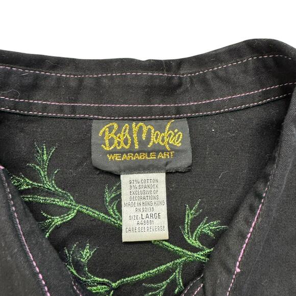 Vintage BOB MACKIE Western Floral Embroidered Black Shirt Jacket Size Large - Picture 6 of 10